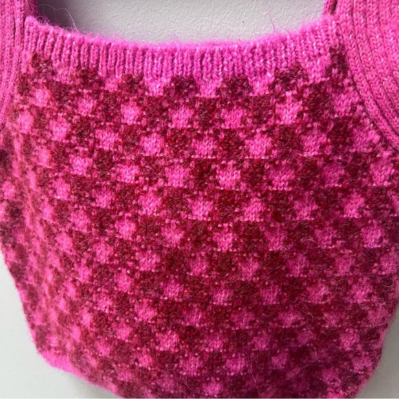 Zara checked knit crop top burgundy pink size medium - Picture 8 of 9
